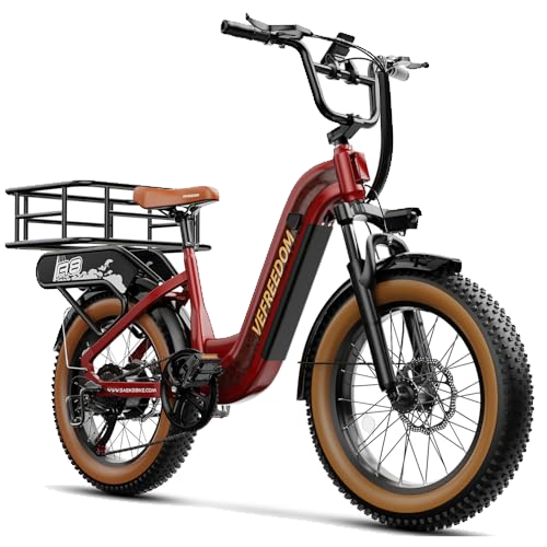 Ihahvc 1500W Electric Bike for Adults 48V 20Ah Removable Battery Red with Rear Basket 20" x 4"